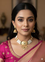 Ringing Jewels "Rajwadi" Necklace Set Premium Quality With Earrings - Multi Colour