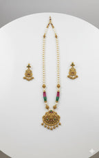 Ringing Jewels "Rajwadi" Necklace Set Premium Quality With Earrings - Multi Colour