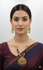 Ringing Jewels "Rajwadi" Necklace Set Premium Quality With Earrings - Multi Colour