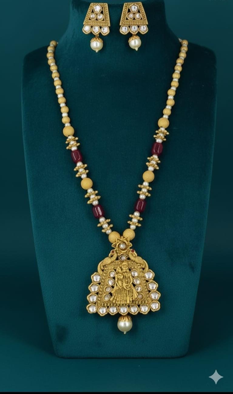 Ringing Jewels "Rajwadi" Necklace Set Premium Quality With Earrings - Ruby Colour