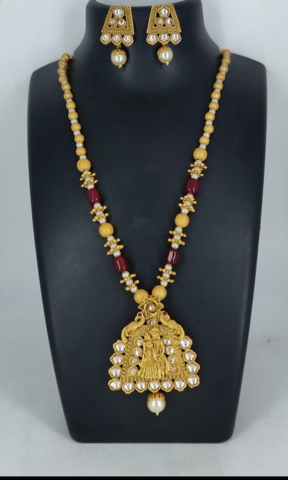 Ringing Jewels "Rajwadi" Necklace Set Premium Quality With Earrings - Ruby Colour