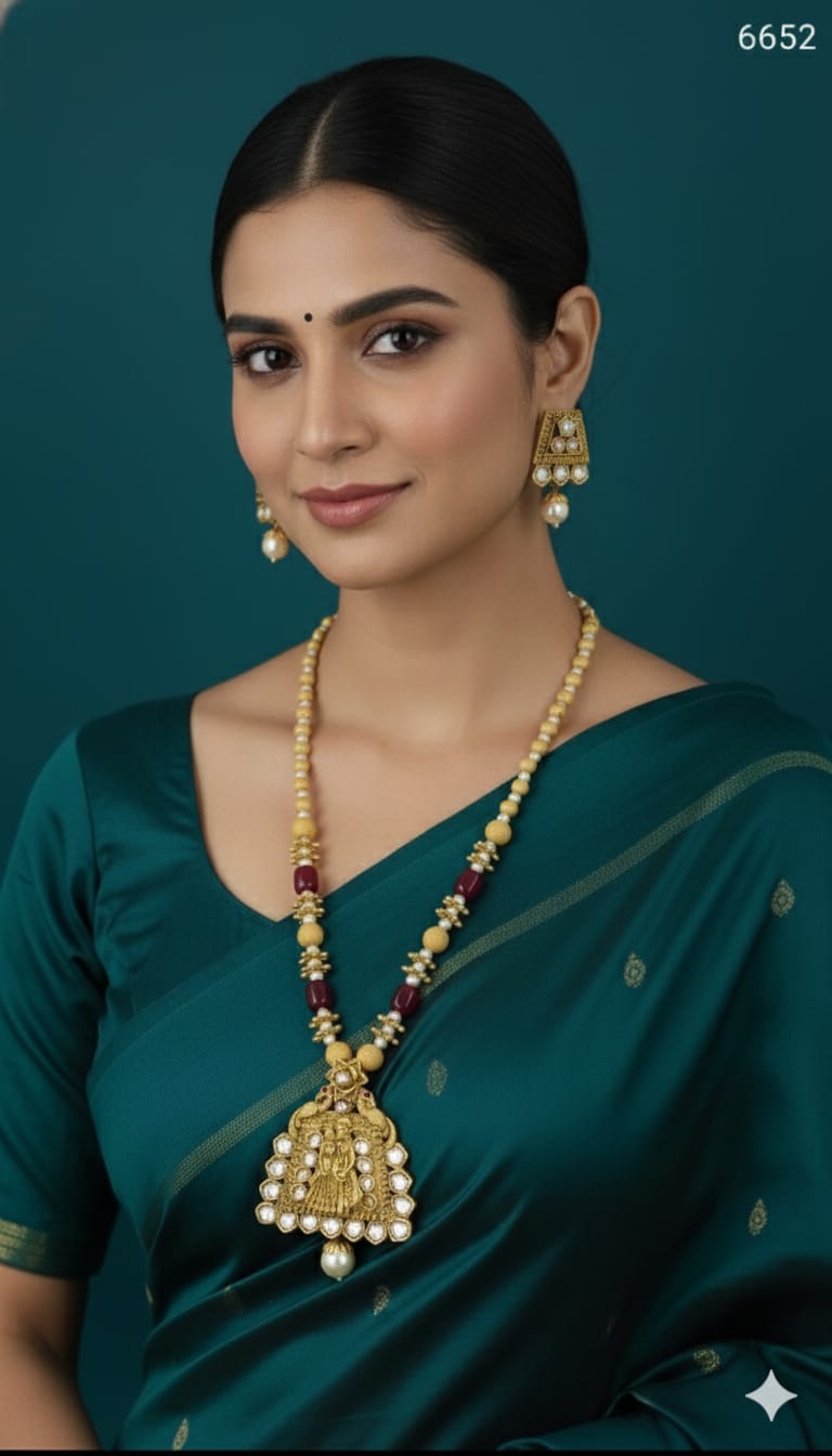 Ringing Jewels "Rajwadi" Necklace Set Premium Quality With Earrings - Ruby Colour
