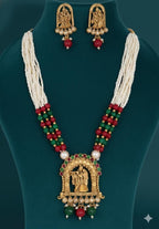 Ringing Jewels "Rajwadi" Unique Temple Necklace Set Premium Quality With Earrings - Multi Colour