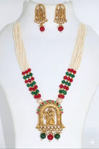 Ringing Jewels "Rajwadi" Unique Temple Necklace Set Premium Quality With Earrings - Multi Colour
