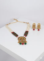 Ringing Jewels "Rajwadi" Unique Temple Necklace Set Premium Quality With Earrings - Multi Colour