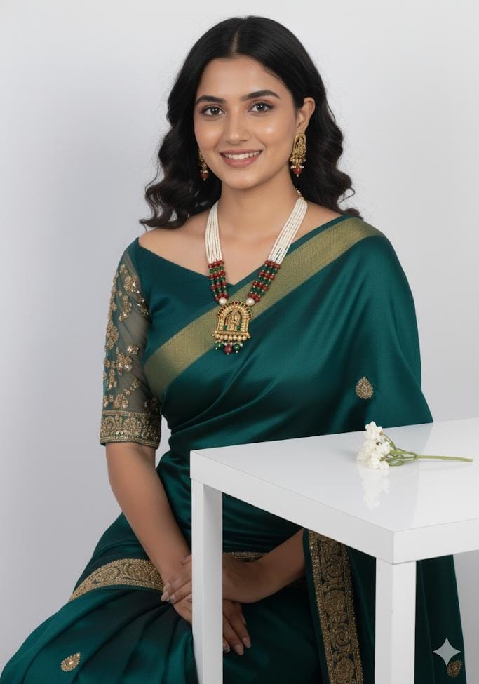 Ringing Jewels "Rajwadi" Unique Temple Necklace Set Premium Quality With Earrings - Multi Colour