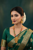 Ringing Jewels "Rajwadi" Unique Temple Necklace Set Premium Quality With Earrings - Multi Colour