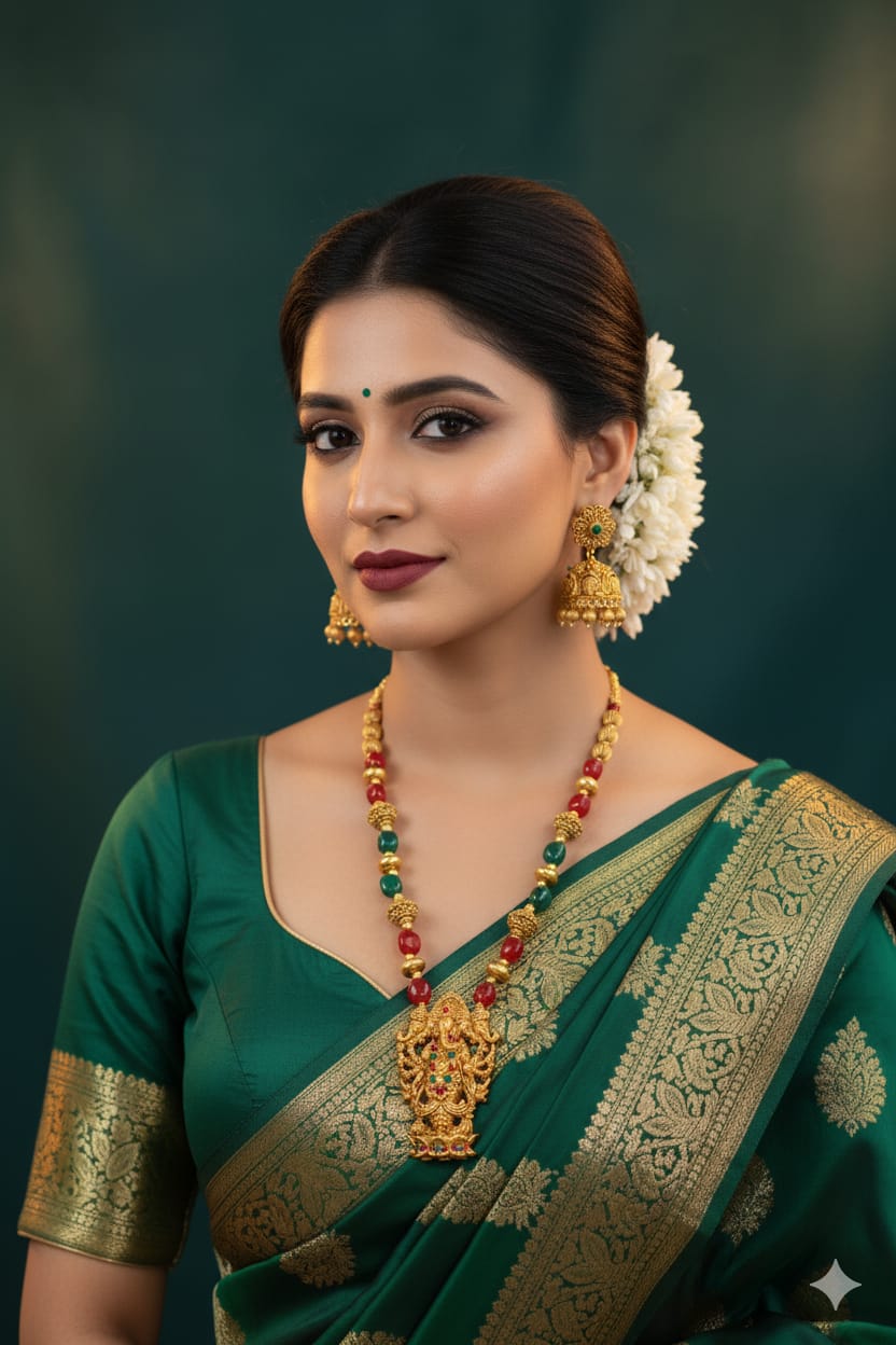 Ringing Jewels "Rajwadi" Unique Temple Necklace Set Premium Quality With Earrings - Multi Colour