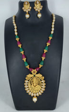 Ringing Jewels "Rajwadi" Unique Temple Necklace Set Premium Quality With Earrings - Multi Colour