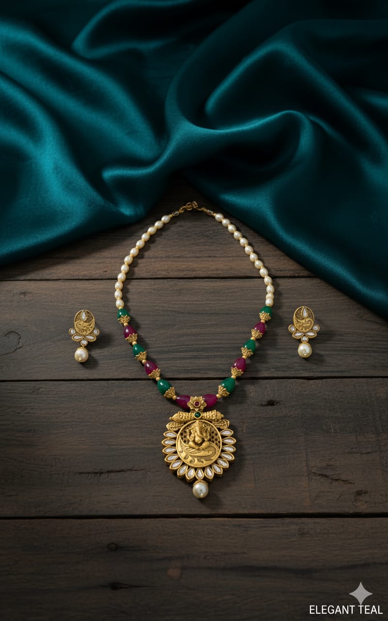 Ringing Jewels "Rajwadi" Unique Temple Necklace Set Premium Quality With Earrings - Multi Colour