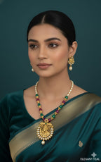 Ringing Jewels "Rajwadi" Unique Temple Necklace Set Premium Quality With Earrings - Multi Colour