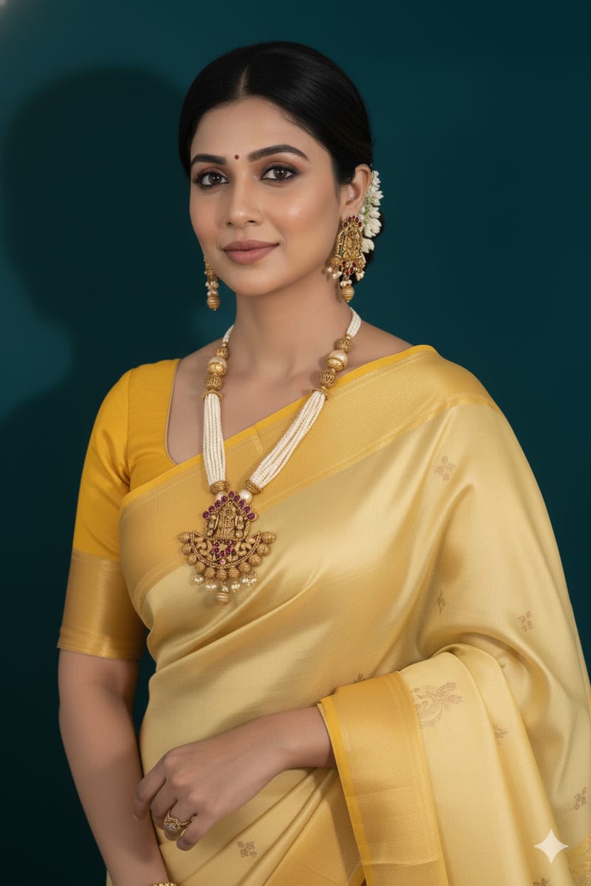 Ringing Jewels "Rajwadi" Unique Temple Necklace Set Premium Quality With Earrings - Ruby Colour