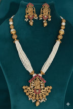 Ringing Jewels "Rajwadi" Unique Temple Necklace Set Premium Quality With Earrings - Ruby Colour