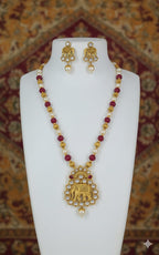 Ringing Jewels "Rajwadi" Unique Necklace Set Premium Quality With Earrings - Ruby Colour