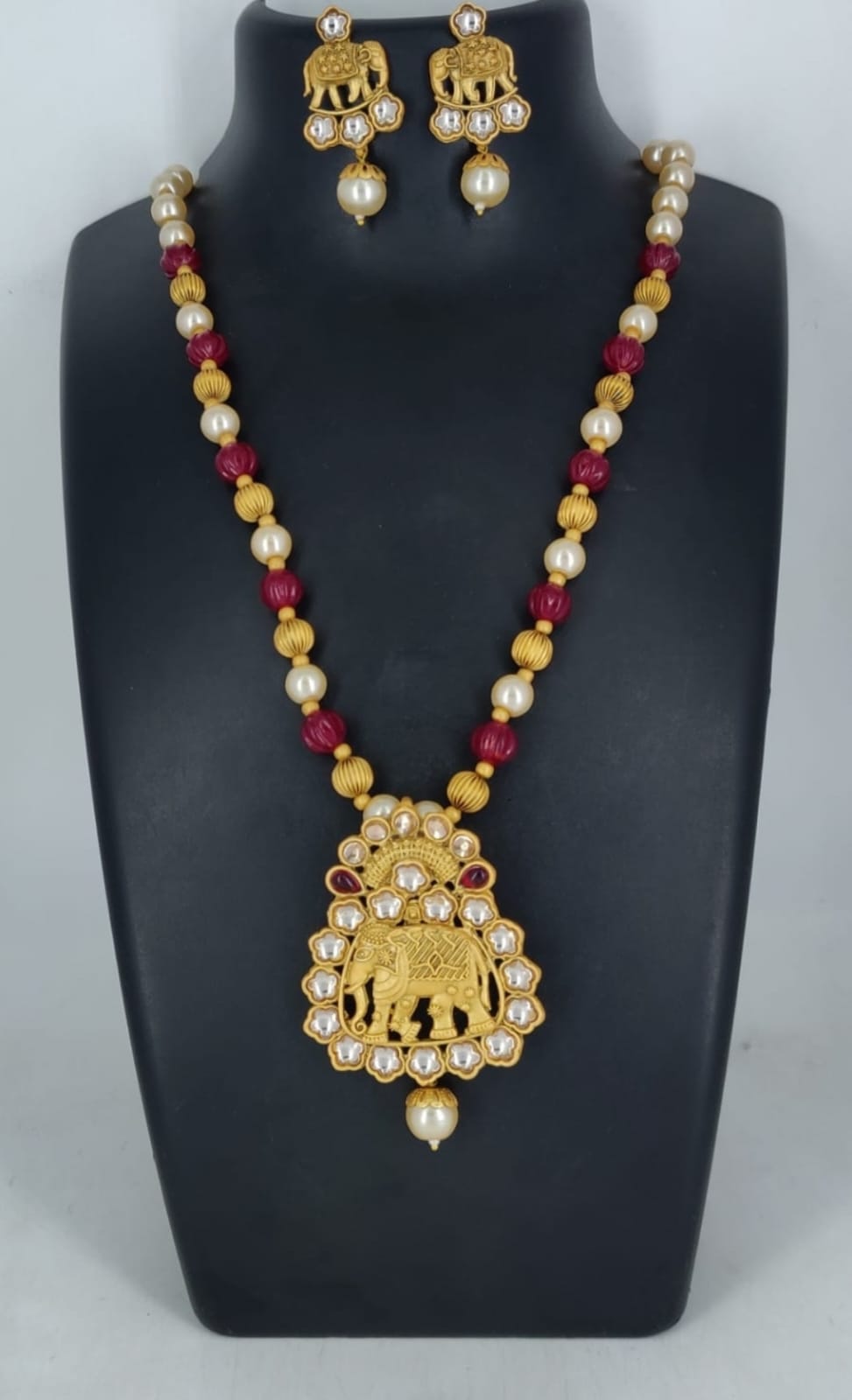 Ringing Jewels "Rajwadi" Unique Necklace Set Premium Quality With Earrings - Ruby Colour