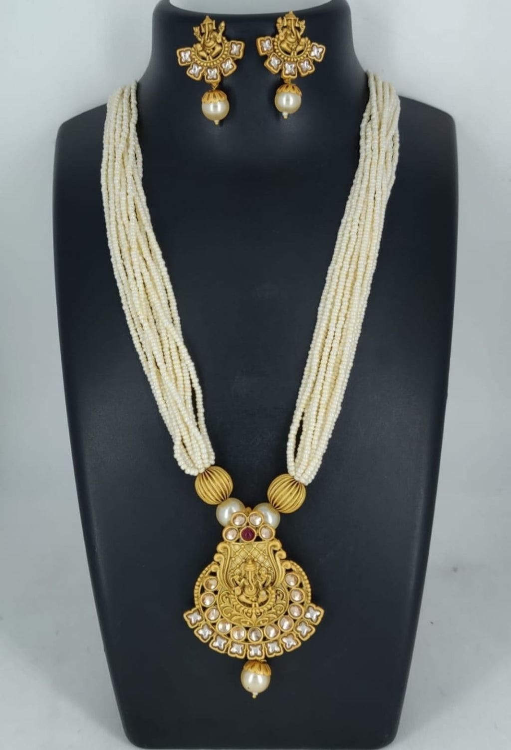 Ringing Jewels "Rajwadi" Unique Temple Necklace Set Premium Quality With Earrings - Ruby Colour