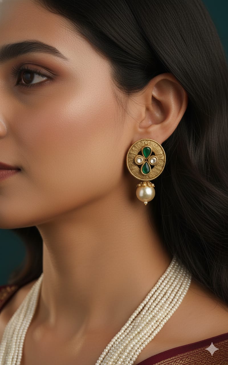 Ringing Jewels "Rajwadi" Unique Temple Necklace Set Premium Quality With Earrings - Ruby Colour