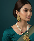 Ringing Jewels "Rajwadi" Unique Necklace Set Premium Quality With Earrings - Ruby Colour