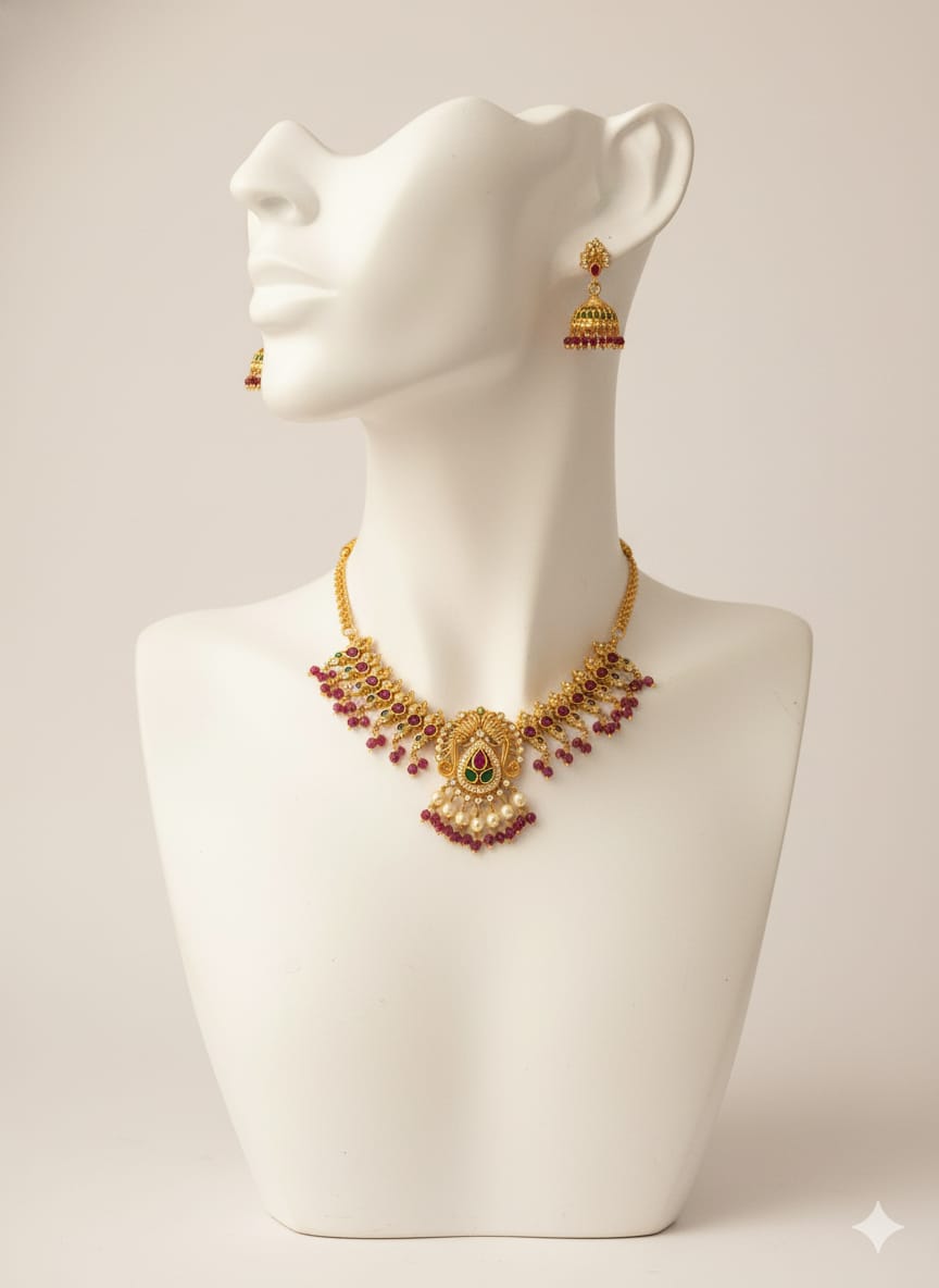 Ringing Jewels "Antique" Gold Finish Necklace Set Premium Quality With Earrings