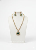 Ringing Jewels "AD" Necklace Set With Earrings and Mang Teeka - Green Colour