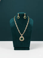 Ringing Jewels "AD" Necklace Set With Earrings and Mang Teeka - Green Colour