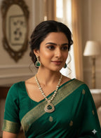 Ringing Jewels "AD" Necklace Set With Earrings and Mang Teeka - Green Colour