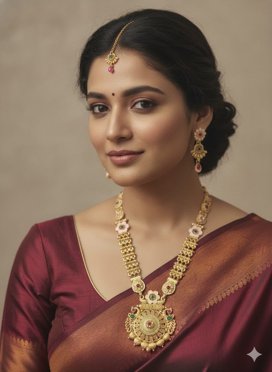 Ringing Jewels "Rajwadi" Necklace Set With Earrings and Mang Teeka