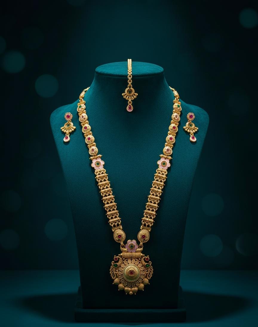 Ringing Jewels "Rajwadi" Necklace Set With Earrings and Mang Teeka