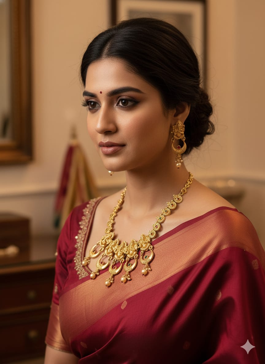 Ringing Jewels "Antique" Gold Finish Temple Set With Earrings