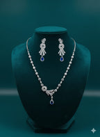 Ringing Jewels "AD" Necklace Set With Earrings - Blue Colour