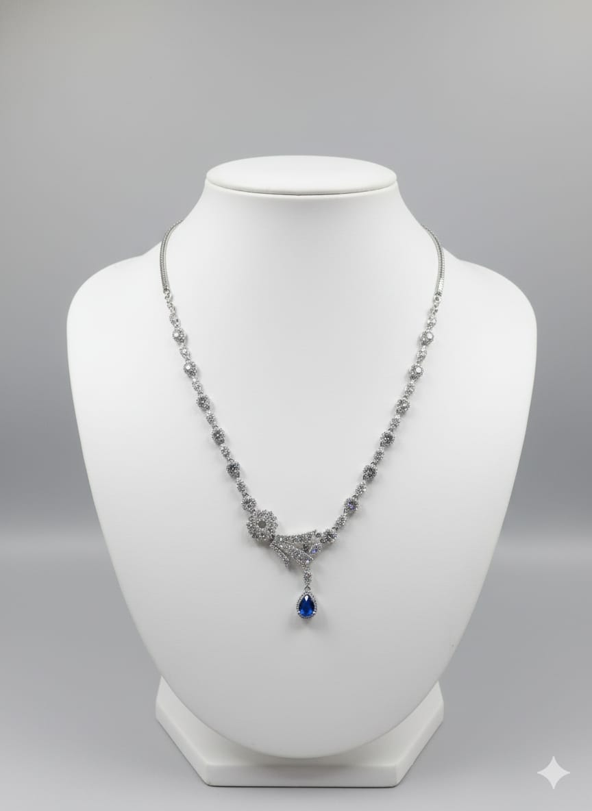 Ringing Jewels "AD" Necklace Set With Earrings - Blue Colour