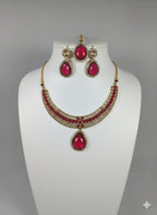 Ringing Jewels "AD" Necklace Set With Earrings and Mang Teeka - Ruby Colour