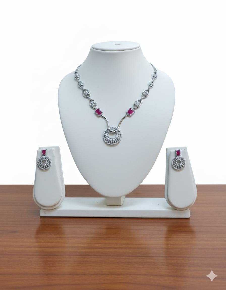 Classic Necklace /  AD jewellery  With Earrings / Unique Like You - Handcrafted Jewellery