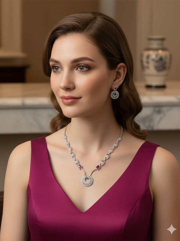 Classic Necklace /  AD jewellery  With Earrings / Unique Like You - Handcrafted Jewellery