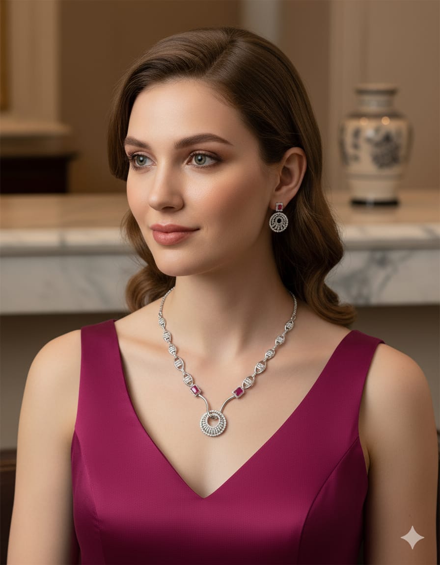 Classic Necklace /  AD jewellery  With Earrings / Unique Like You - Handcrafted Jewellery