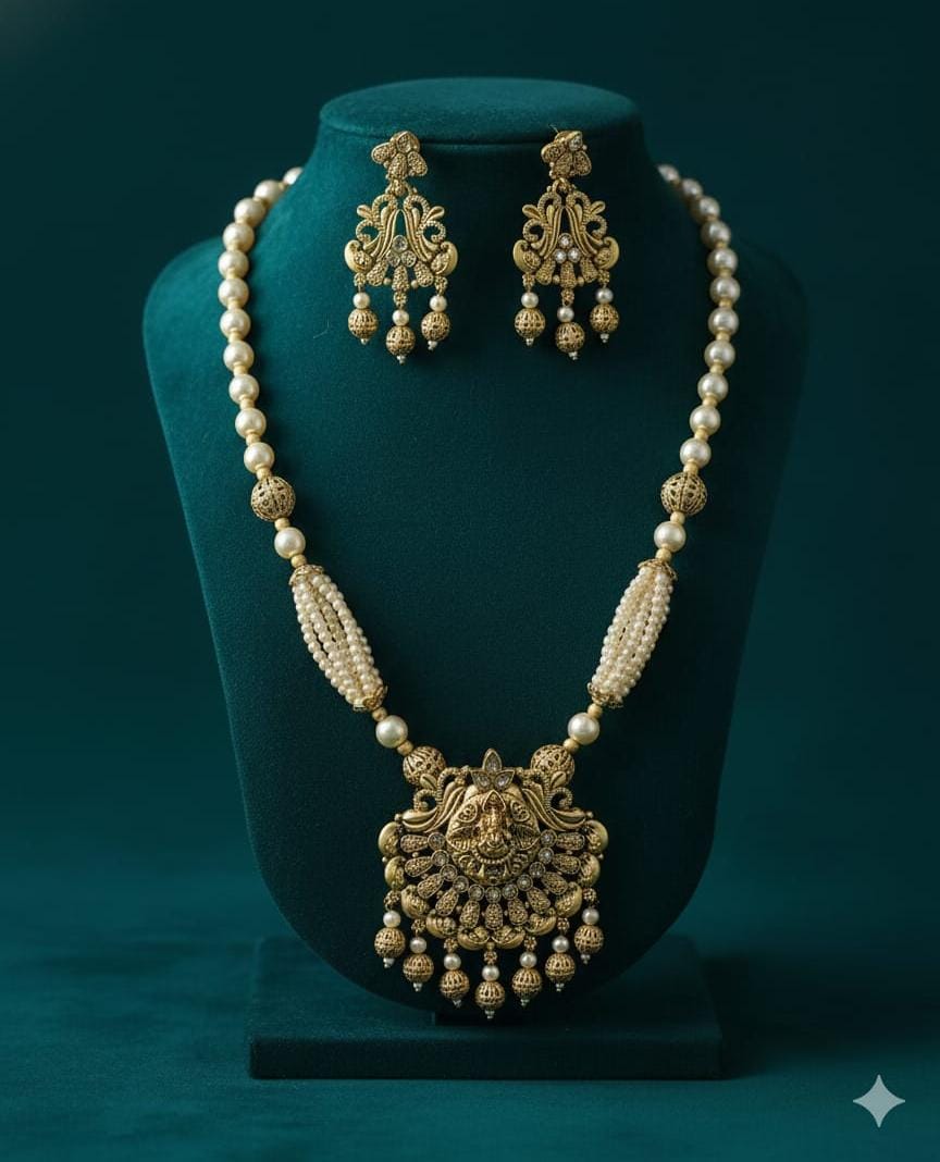 Ringing Jewels "Rajwadi" Necklace Set Premium Quality With Earrings - Multi Colour
