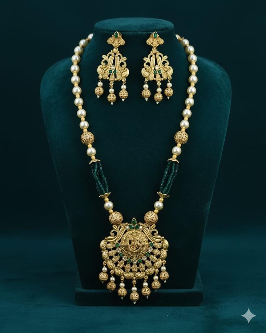 Ringing Jewels "Rajwadi" Necklace Set Premium Quality With Earrings - Multi Colour