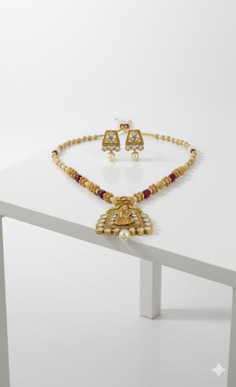 Ringing Jewels "Rajwadi" Necklace Set Premium Quality With Earrings - Ruby Colour