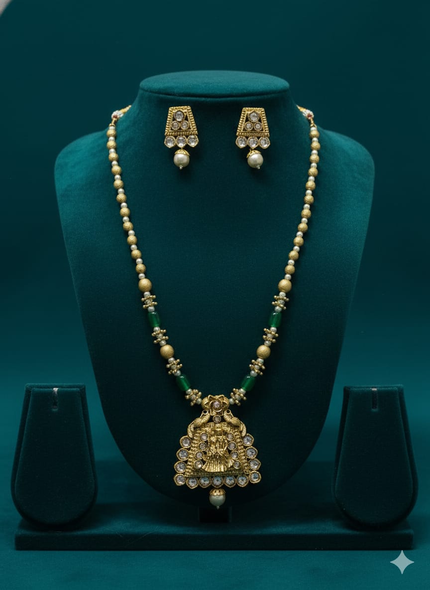 Ringing Jewels "Rajwadi" Necklace Set Premium Quality With Earrings - Ruby Colour