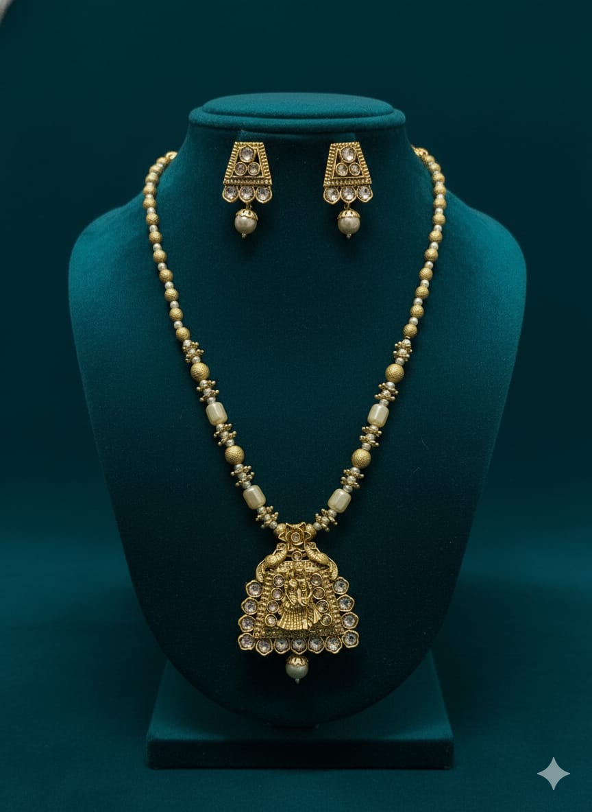 Ringing Jewels "Rajwadi" Necklace Set Premium Quality With Earrings - Ruby Colour