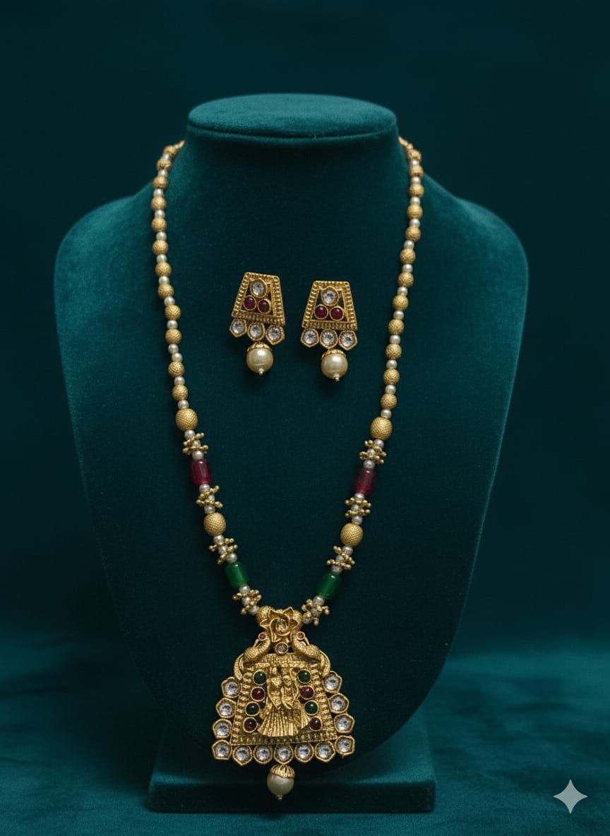 Ringing Jewels "Rajwadi" Necklace Set Premium Quality With Earrings - Ruby Colour
