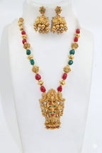 Ringing Jewels "Rajwadi" Unique Temple Necklace Set Premium Quality With Earrings - Multi Colour