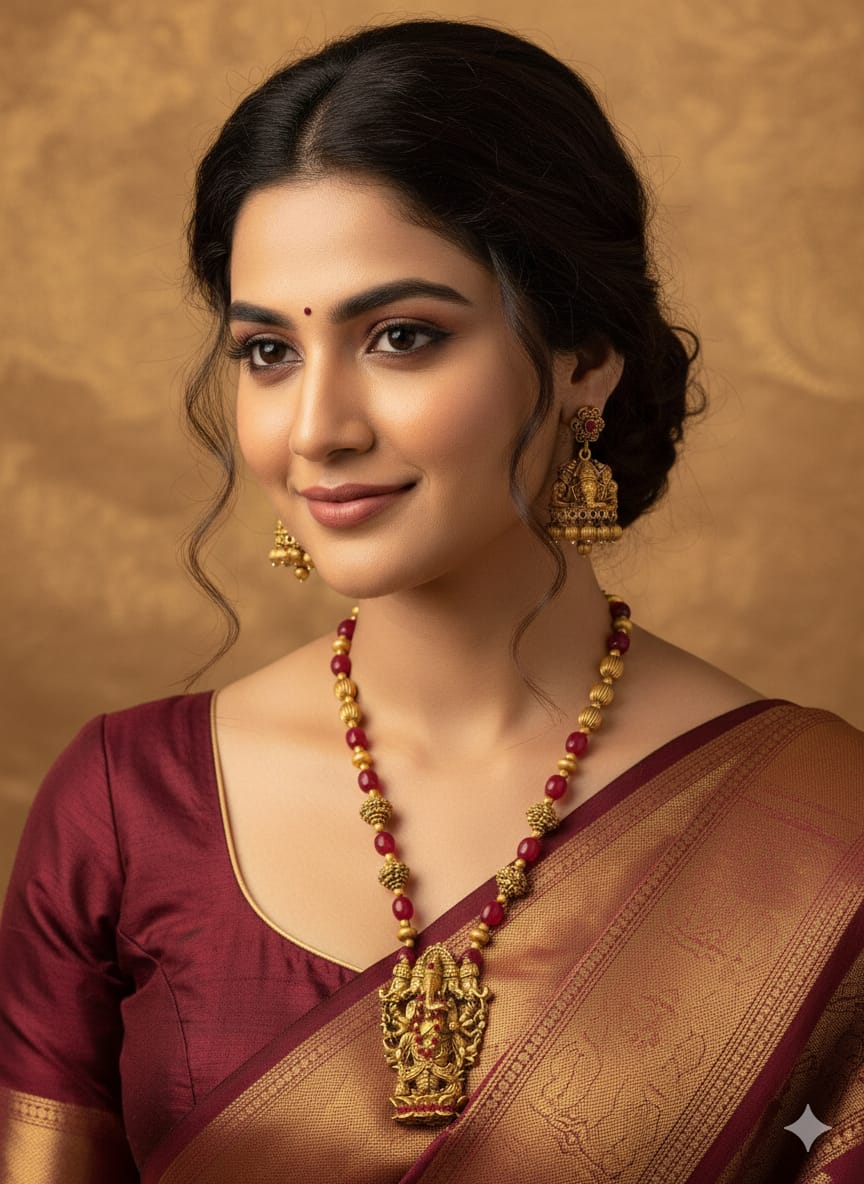 Ringing Jewels "Rajwadi" Unique Temple Necklace Set Premium Quality With Earrings - Multi Colour