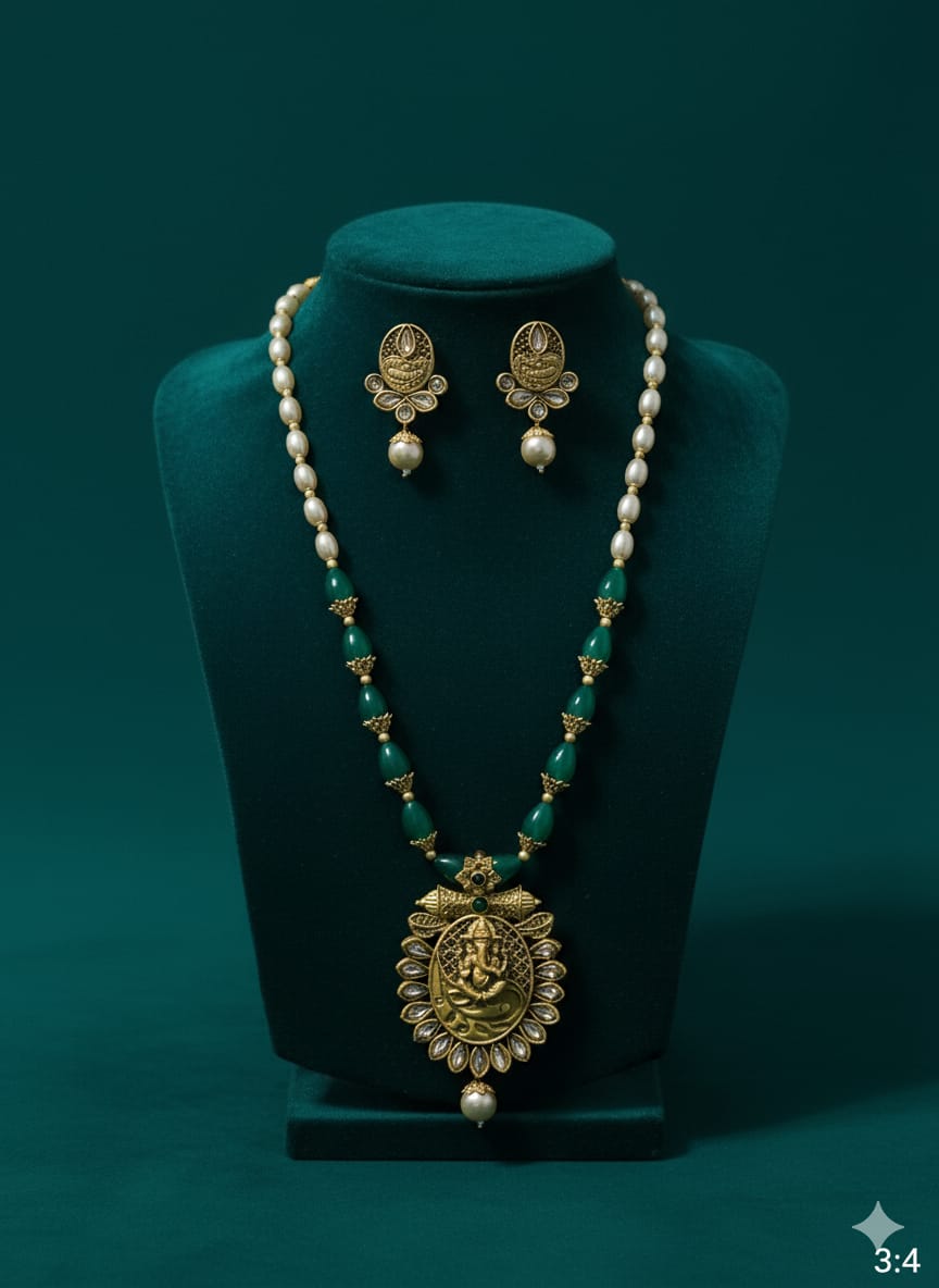 Ringing Jewels "Rajwadi" Unique Temple Necklace Set Premium Quality With Earrings - Multi Colour