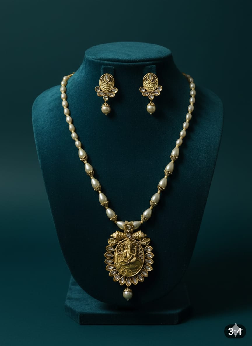 Ringing Jewels "Rajwadi" Unique Temple Necklace Set Premium Quality With Earrings - Multi Colour
