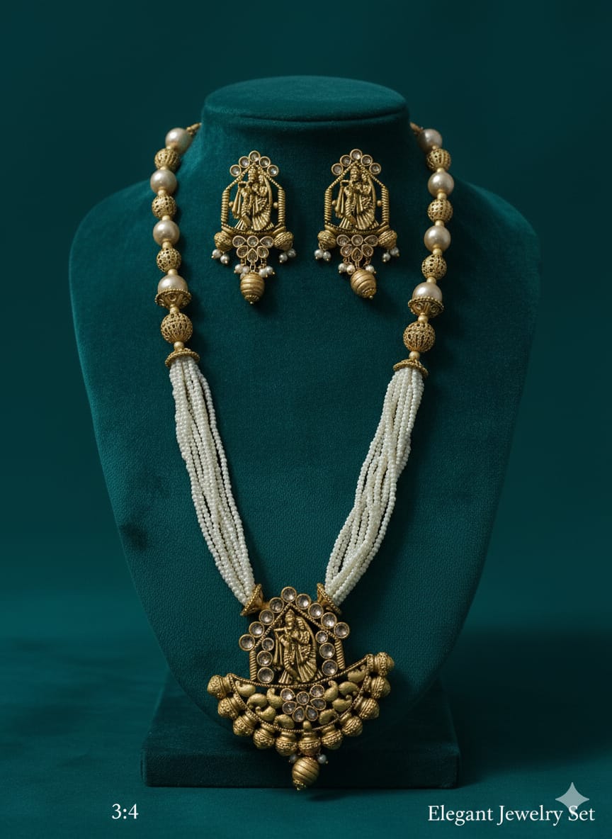 Ringing Jewels "Rajwadi" Unique Temple Necklace Set Premium Quality With Earrings - Ruby Colour