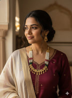 Ringing Jewels "Rajwadi" Unique Necklace Set Premium Quality With Earrings - Ruby Colour