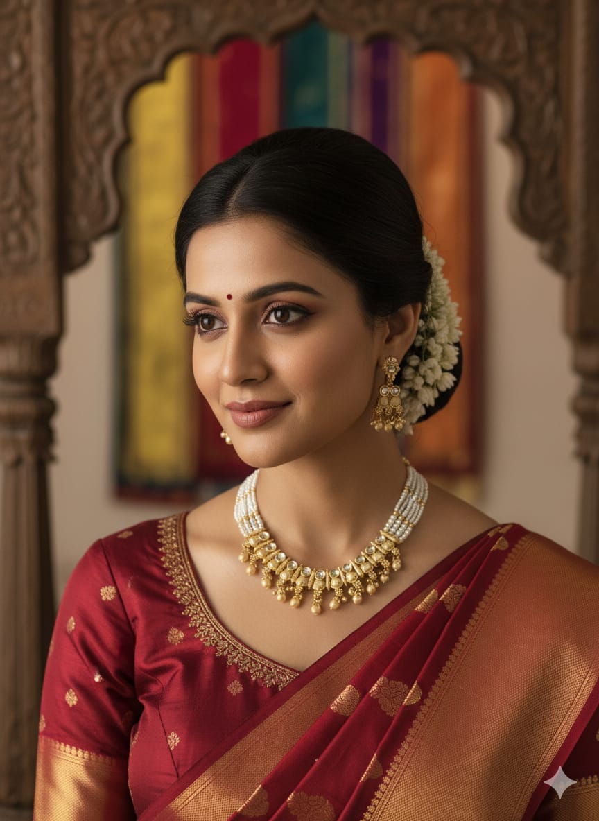 Ringing Jewels "Rajwadi" Unique Necklace Set Premium Quality With Earrings - Ruby Colour