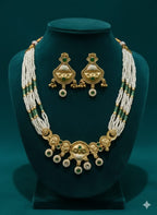 Ringing Jewels "Rajwadi" Unique Necklace Set Premium Quality With Earrings - White Colour