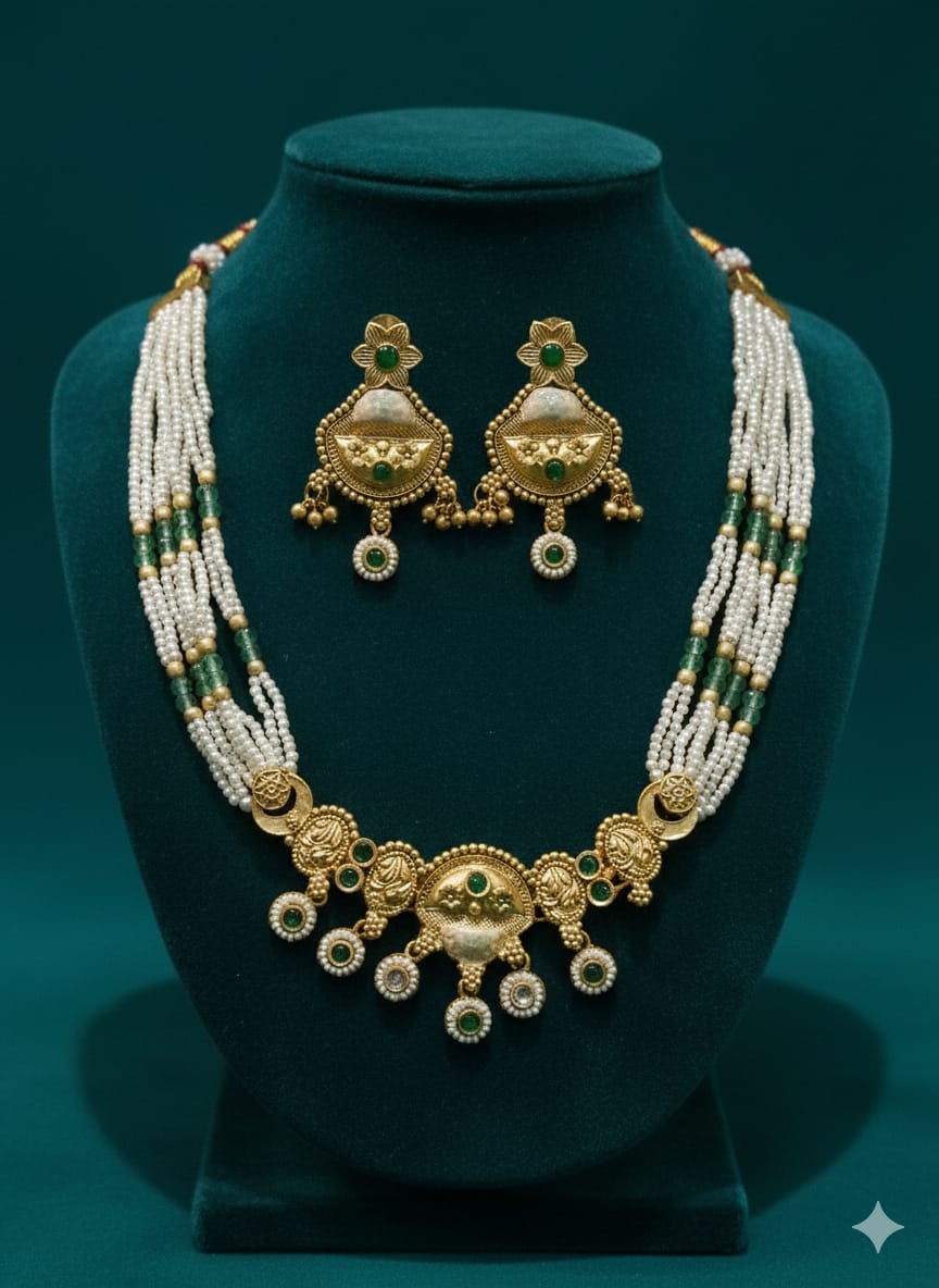 Ringing Jewels "Rajwadi" Unique Necklace Set Premium Quality With Earrings - White Colour